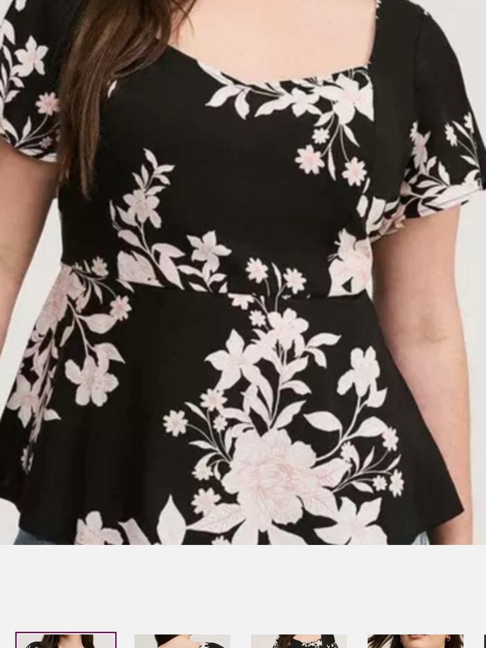 torrid Black Floral Peplum Top with Light Pink Flowers